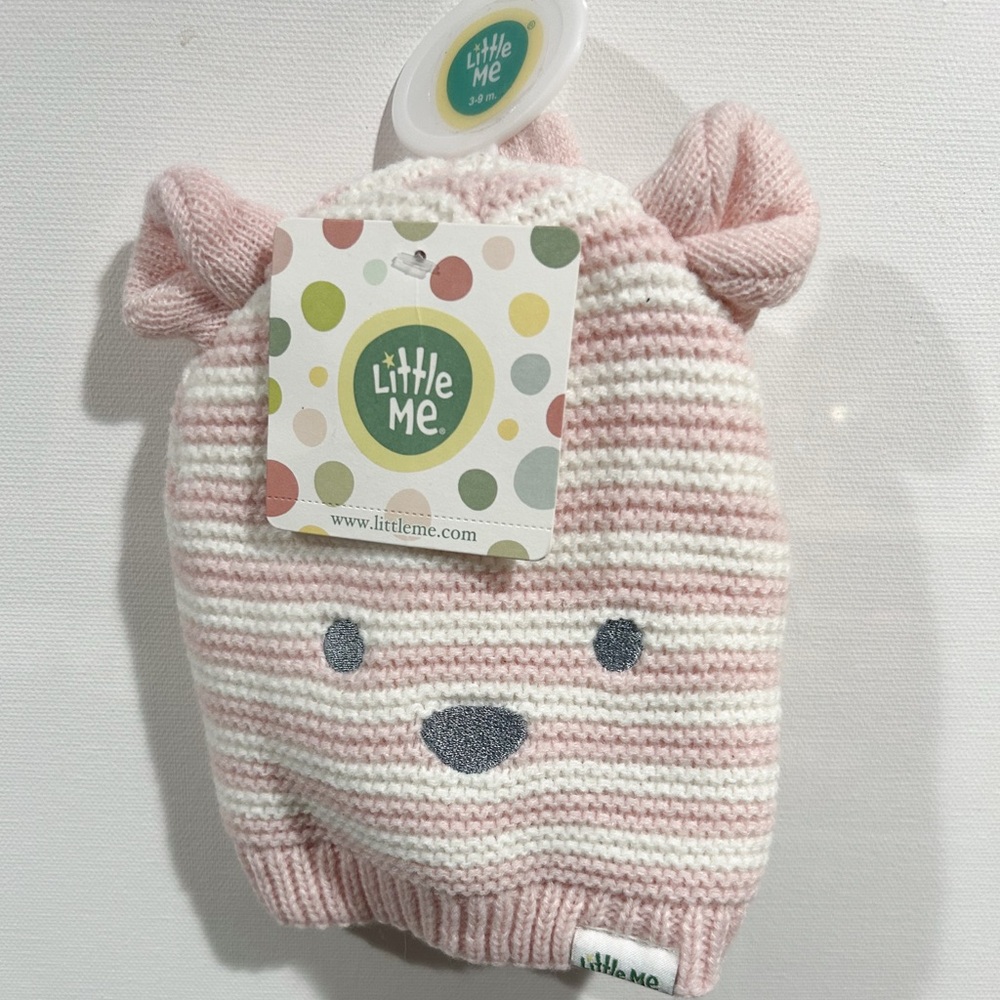 Little Me Pink and White Bear Knit Hat